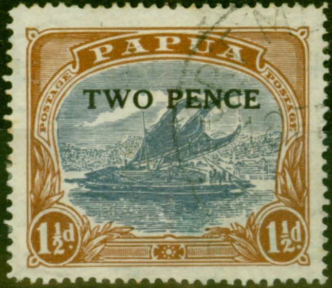 Valuable Postage Stamp Papua 1931 2d on 1 1/2d Cobalt & Light Brown SG121 Mullet Good Used