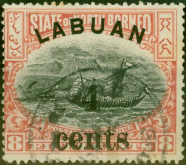 Old Postage Stamp Labuan 1904 4c on 8c Rose-Red SG131 Fine Used