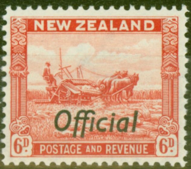 Old Postage Stamp from New Zealand 1941 6d Scarlet SG0127b P.12.5 V.F MNH