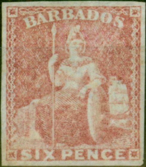 Old Postage Stamp Barbados 1858 6d Pale Rose Red SG11 Fine Unused