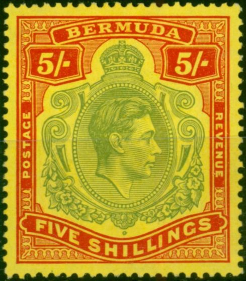 Bermuda 1939 5s Pale Green & Red-Yellow SG118a Fine LMM  King George VI (1936-1952) Collectible Stamps