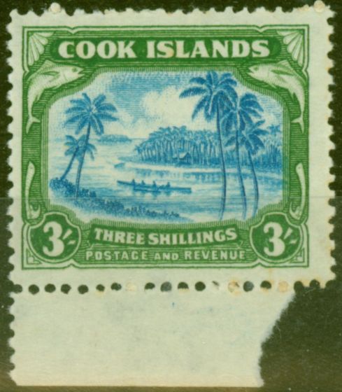 Old Postage Stamp from Cook Islands 1938 3s Greenish Blue & Green SG129 Fine MNH