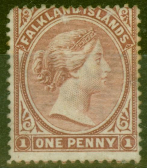 Old Postage Stamp from Falkland Islands 1887 1d Brownish Claret SG8 Good Mtd Mint