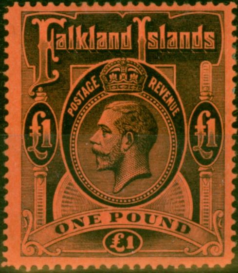 Valuable Postage Stamp Falkland Islands 1914 £1 Black-Red SG69 Fine & Fresh MM