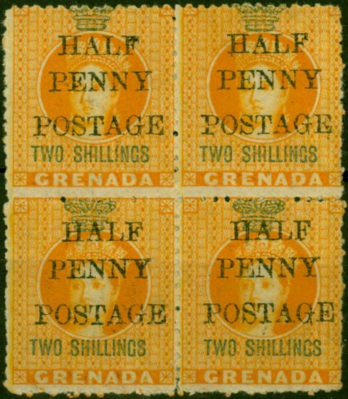 Grenada 1889 1/2d on 2s Orange SG43 Fine LMM & MNH Block of 4 Queen Victoria (1840-1901) Old Stamps