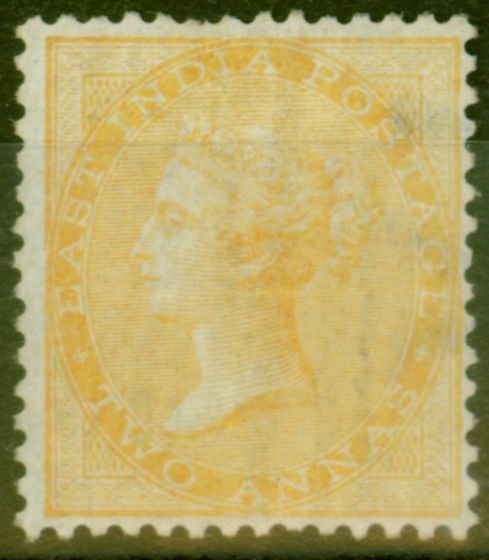 Rare Postage Stamp from India 1863 2a Yellow SG43 Good Mtd Mint with Orginal Gum Showing Paper Makers Watermark IA of India