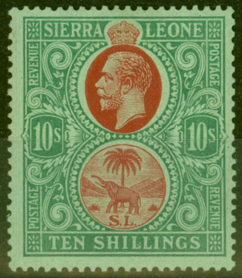 Old Postage Stamp from Sierra Leone 1927 10s Red & Green-Green SG146 V.F Very Lightly Mtd Mint