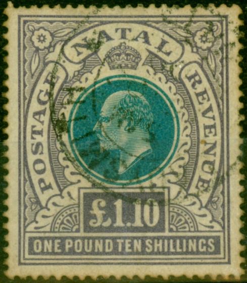 Valuable Postage Stamp from Natal 1902 £1.10s Green & Violet SG143 Good Used