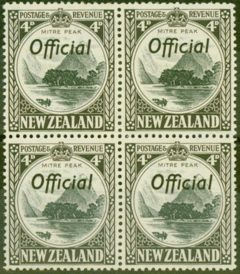 Rare Postage Stamp from New Zealand 1936 4d Black & Sepia SG0126 Very Fine MNH Block of 4