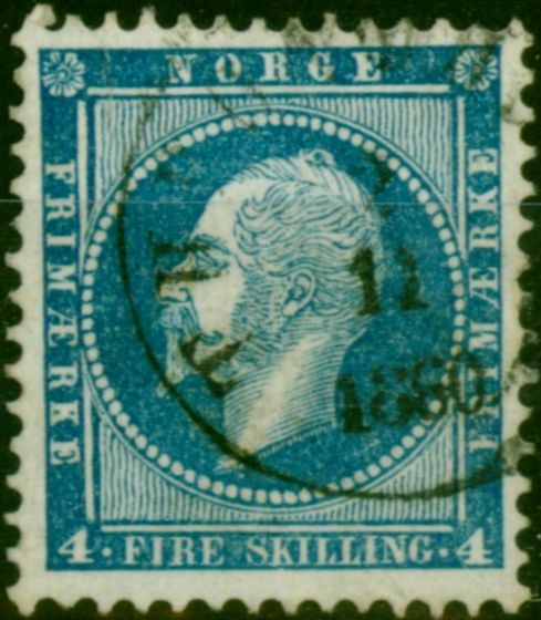 Collectible Postage Stamp Norway 1856 King Oscar I 4s Blue SG7 V.F.U