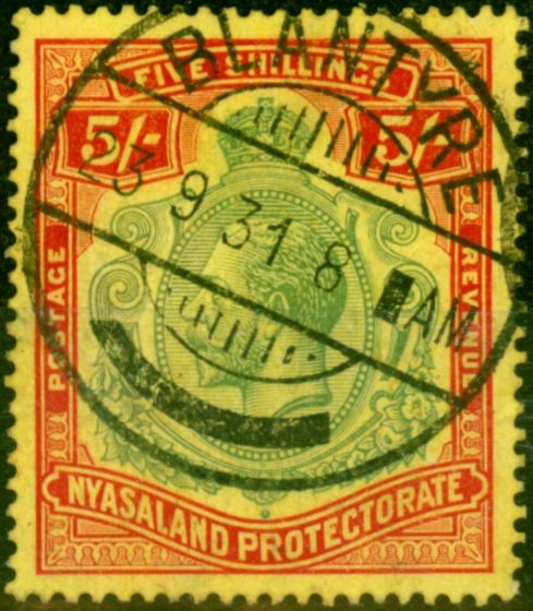Collectible Postage Stamp from Nyasaland 1929 5s Green & Red-Yellow SG112 Fine Used