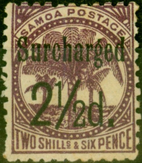 Valuable Postage Stamp from Samoa 1898 2 1/2d on 2s6d Deep Purple SG87 Fine Mtd Mint