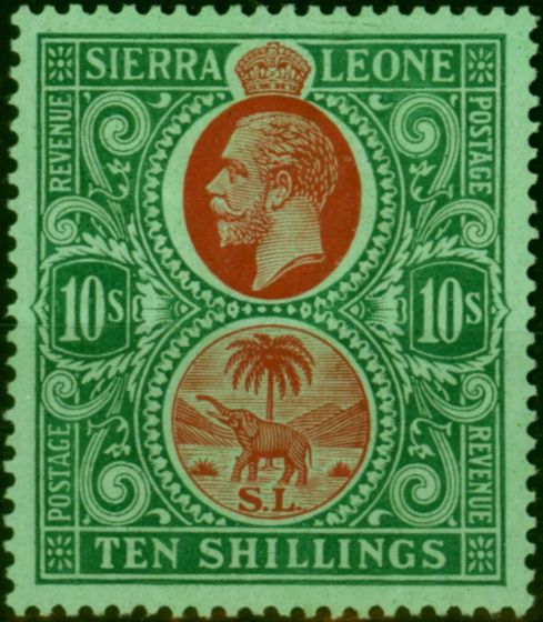 Rare Postage Stamp Sierra Leone 1927 10s Red & Green-Green SG146 Fine & Fresh MM