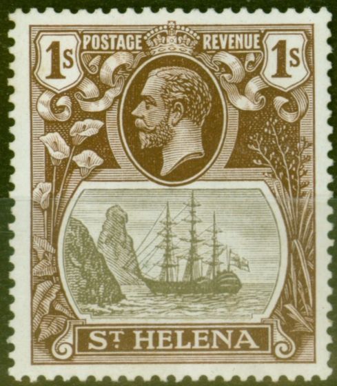 Valuable Postage Stamp from St Helena 1922 1s Grey & Brown SG106b Torn Flag V.F Lightly Mtd Mint