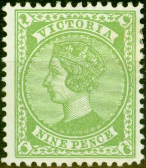 Valuable Postage Stamp from Victoria 1892 9d Apple-Green SG319Var Wmk Inverted Fine & Fresh Mtd Mint