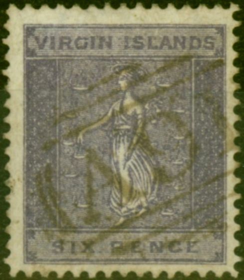 Old Postage Stamp Virgin Islands 1887 6d Dull Violet SG38 Fine Used 'A91 Duplex' (4)