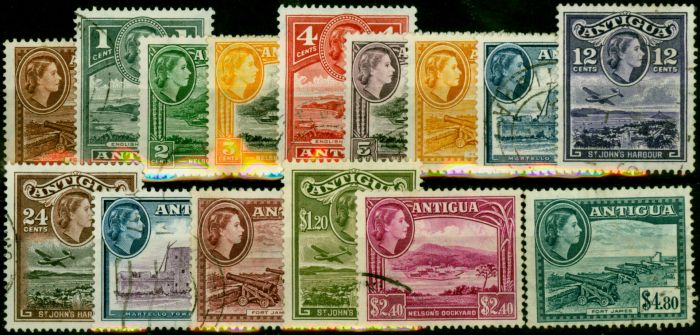 Antigua 1953-56 Set of 15 SG120a-134 Fine Used 1 Queen Elizabeth II (1952-2022) Old Stamps