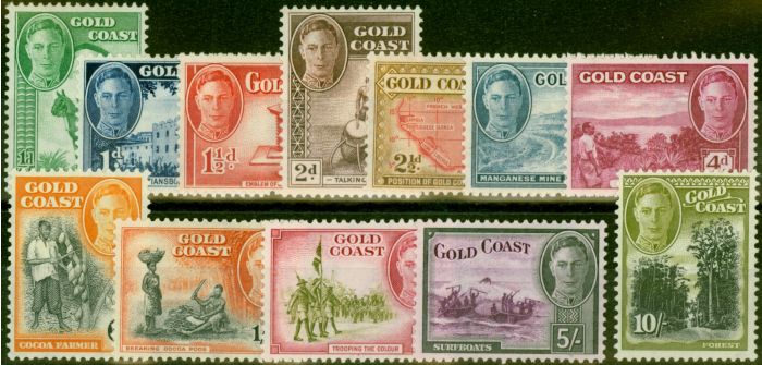 Old Postage Stamp from Gold Coast 1948 Set of 12 SG135-146 Fine Lightly Mtd Mint