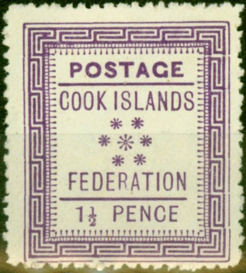 Old Postage Stamp from Cook Islands 1892 1 1/2d Mauve SG2 Fine & Fresh Mtd Mint