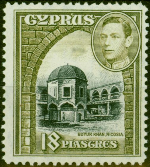 Valuable Postage Stamp from Cyprus 1947 18pi Black & Sage-Green SG160a Fine Lightly Mtd Mint