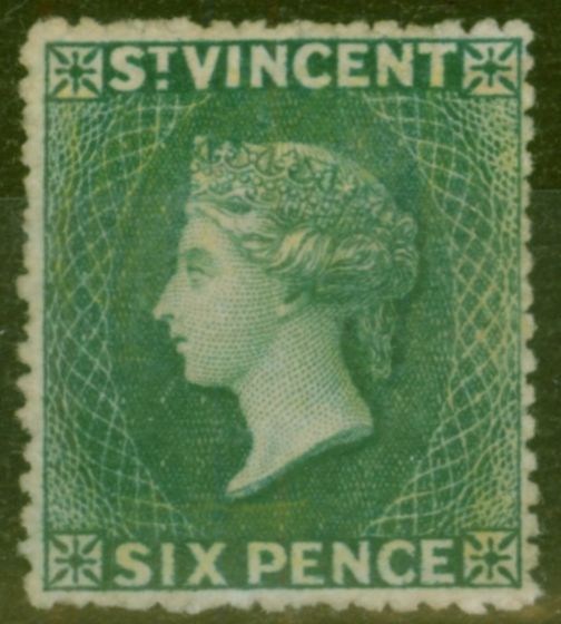 Collectible Postage Stamp from St Vincent 1873 6d Dull Blue-Green SG19 P.15 Wmk Sideways Fine Unused Scarce CV £2000