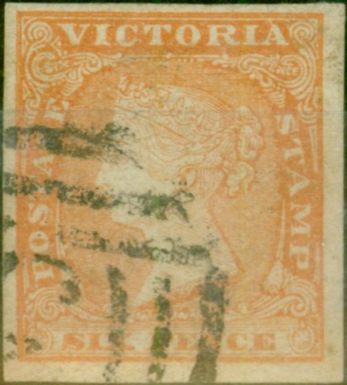 Valuable Postage Stamp Victoria 1854 6d Orange-Yellow SG32b V.F.U