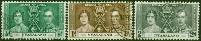 Nyasaland 1937 Coronation Set of 3 SG127-129 Fine Used King George VI (1936-1952) Collectible Stamps