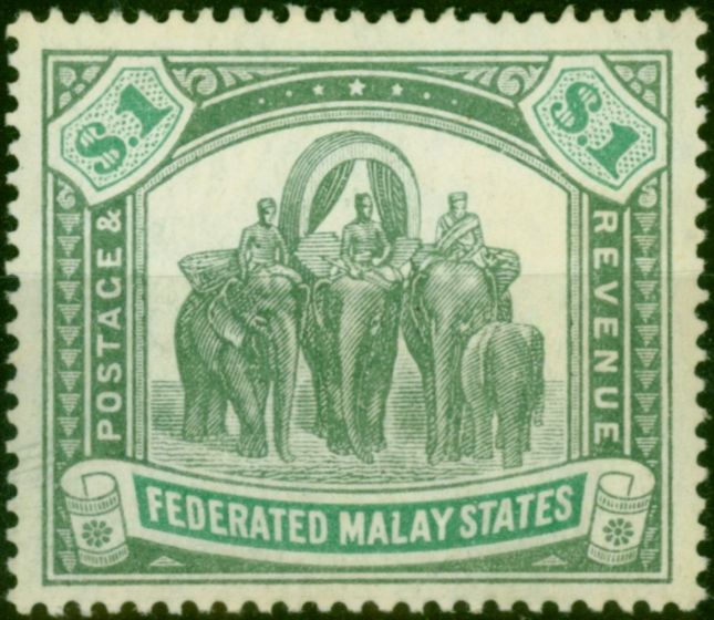 Fed of Malay States 1907 $1 Grey-Green & Green SG48 Fine & Fresh LMM 