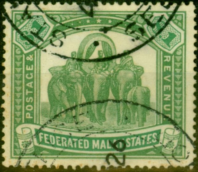Collectible Postage Stamp from Fed of Malay States 1926 $1 Grey-Green & Emerald SG76a Fine Used Fiscal Cancel