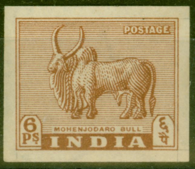 Collectible Postage Stamp from India 1949 6p Brown Unadopted Imperf Essay on Gummed Wmk Paper V.F Mint