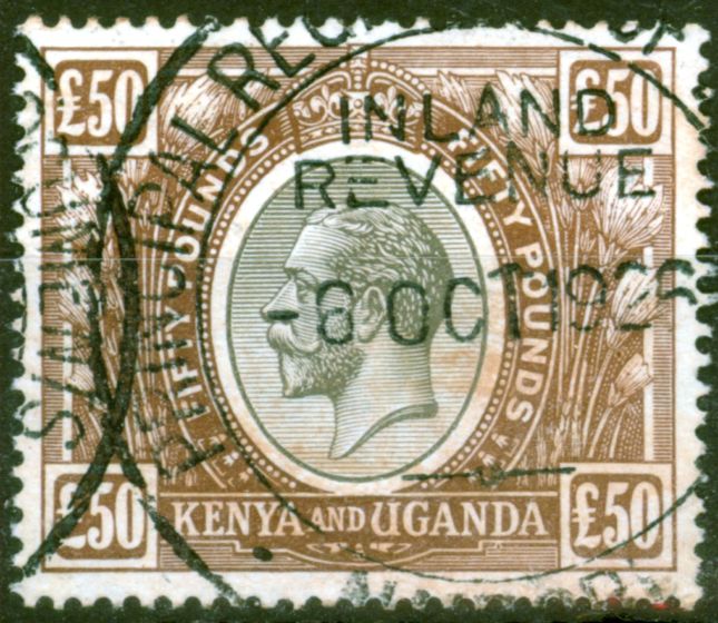 Rare Postage Stamp from KUT 1922 £50 Black & Brown SG103 Fine Used Fiscal cancel