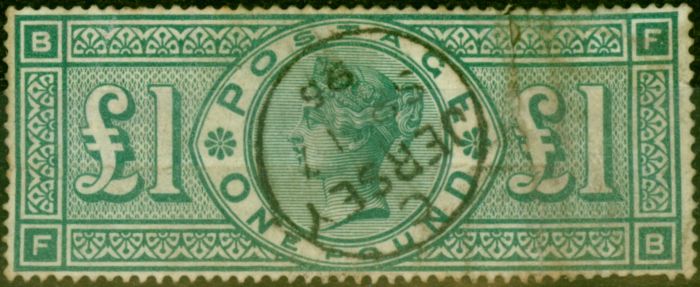 Rare Postage Stamp from GB 1891 £1 Green SG212 Poor Used Filler