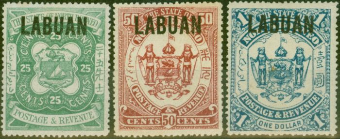 Rare Postage Stamp from Labuan 1896 set of 3 SG80-82 Fine Mtd Mint Stamp