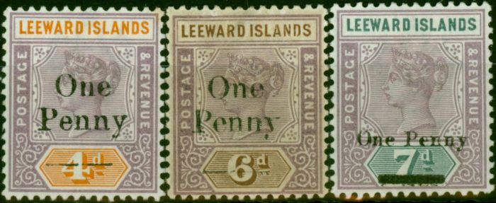 Old Postage Stamp Leeward Islands 1902 Surcharge Set of 3 SG17-19 Fine & Fresh MM