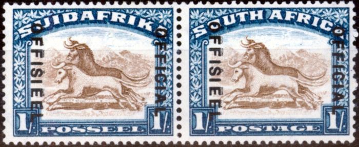 Collectible Postage Stamp from South Africa 1932 1s Brown & Dp Blue SG017var Kiss Print on OFFISIEEL  Wmk Inverted Fine MNH