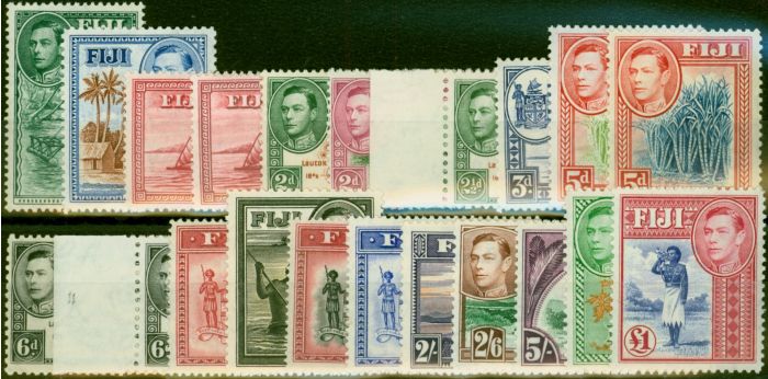 Old Postage Stamp Fiji 1938-55 Set of 22 SG249-266b Good to Fine MNH