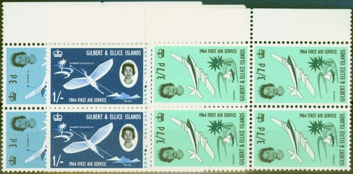 Collectible Postage Stamp from Gilbert & Ellice Is 1964 1st Air Service set of 3 SG82-84 Superb MNH Blocks of 4