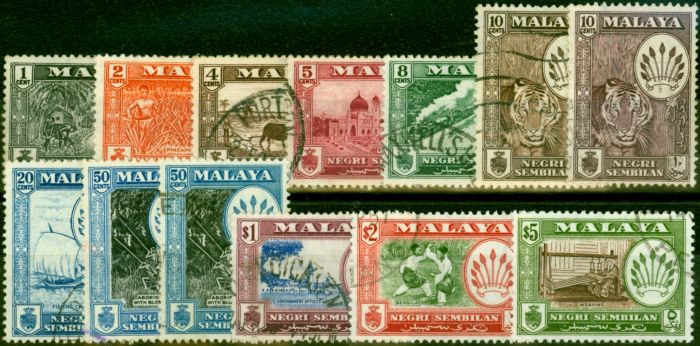 Old Postage Stamp from Negri Sembilan 1957-61 Set of 13 SG68-79 Fine Used