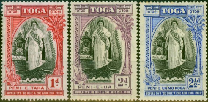 Rare Postage Stamp Tonga 1938 Set of 3 SG71-73 Fine MM