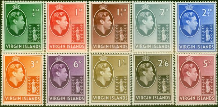Collectible Postage Stamp Virgin Islands 1938 Set of 10 to 5s SG110-119 Chalk Fine VLMM CV £222