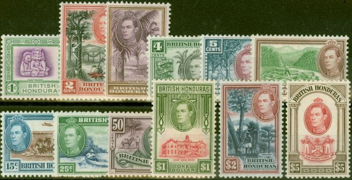 Old Postage Stamp from British Honduras 1938 set of 12 SG150-161 Fine Very Lightly Mtd Mint