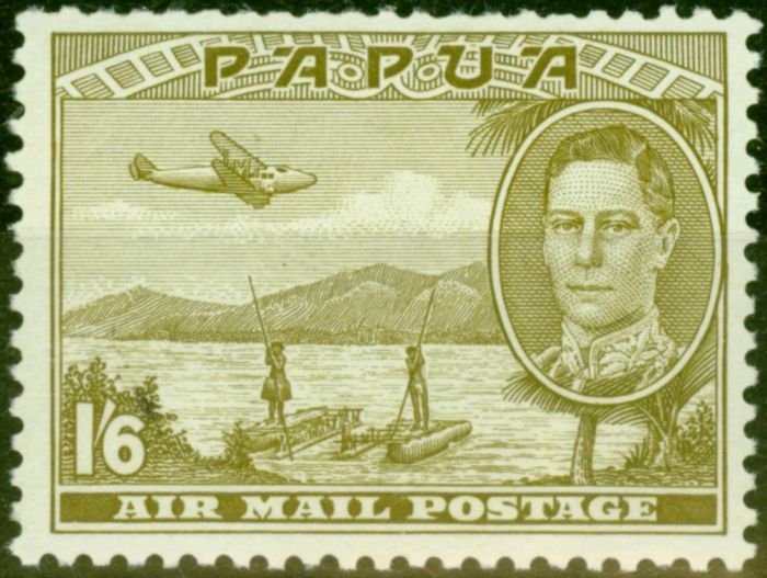 Valuable Postage Stamp from Papua 1941 1s6d Olive-Green SG168 Good MNH