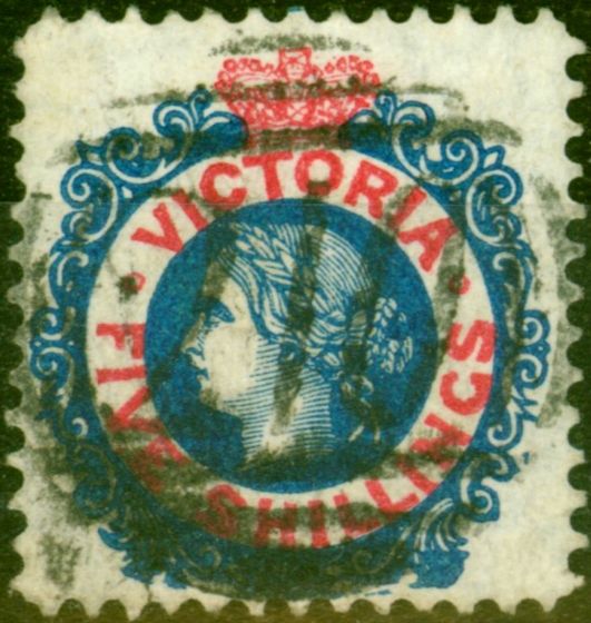 Rare Postage Stamp from Victoria 1881 5s Inidgo-Blue & Red SG148a Fine Used