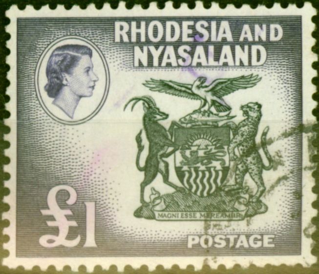 Valuable Postage Stamp from Rhodesia & Nyasaland 1959 £1 Black & Deep Violet SG31 Fine Used