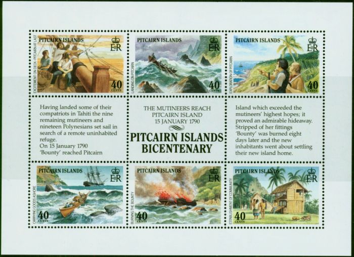 Rare Postage Stamp Pitcairn Islands 1990 Pitcairn Settlement Set of 6 Mini Sheet SG356-361 V.F MNH