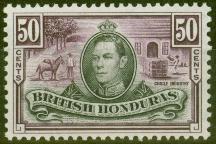 Old Postage Stamp from British Honduras 1938 50c Black & Purple SG158 V.F Very Lighlty Mtd Mint
