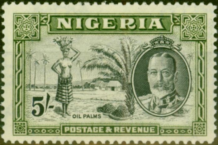 Old Postage Stamp from Nigeria 1936 5s Black & Olive-Green SG43 Fine LMM