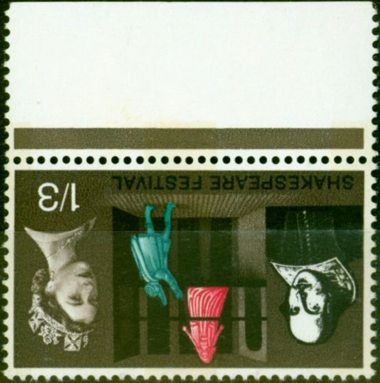 Collectible Postage Stamp from GB 1964 1s3d Shakespeare SG648 pwi Wmk Inverted Fine MNH