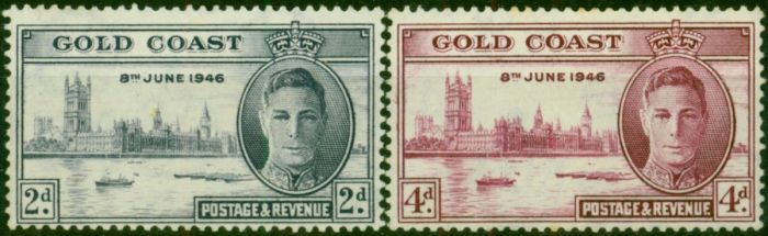 Gold Coast 1946 Victory Set of 2 SG133-134 P.13.5 x 14 Good MM . King George VI (1936-1952) Mint Stamps
