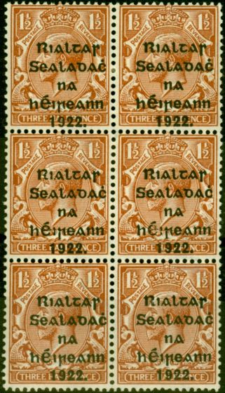 Collectible Postage Stamp from Ireland 1922 1 1/2d Red-Brown SG32 Fine MNH & Mtd Mint Block of 6